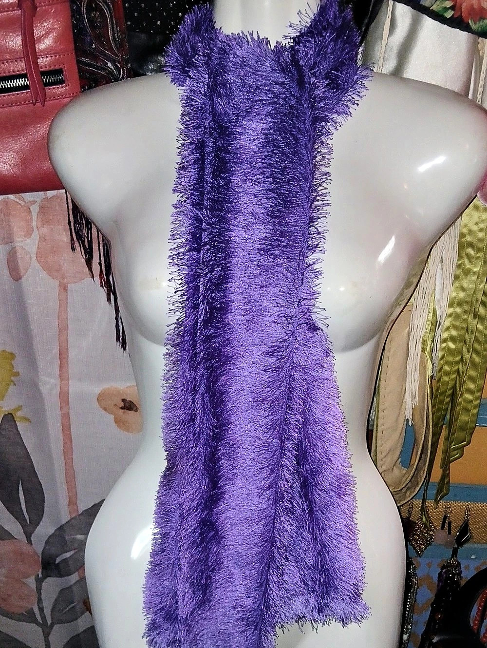 Purple Shaggy Fringe Scarf